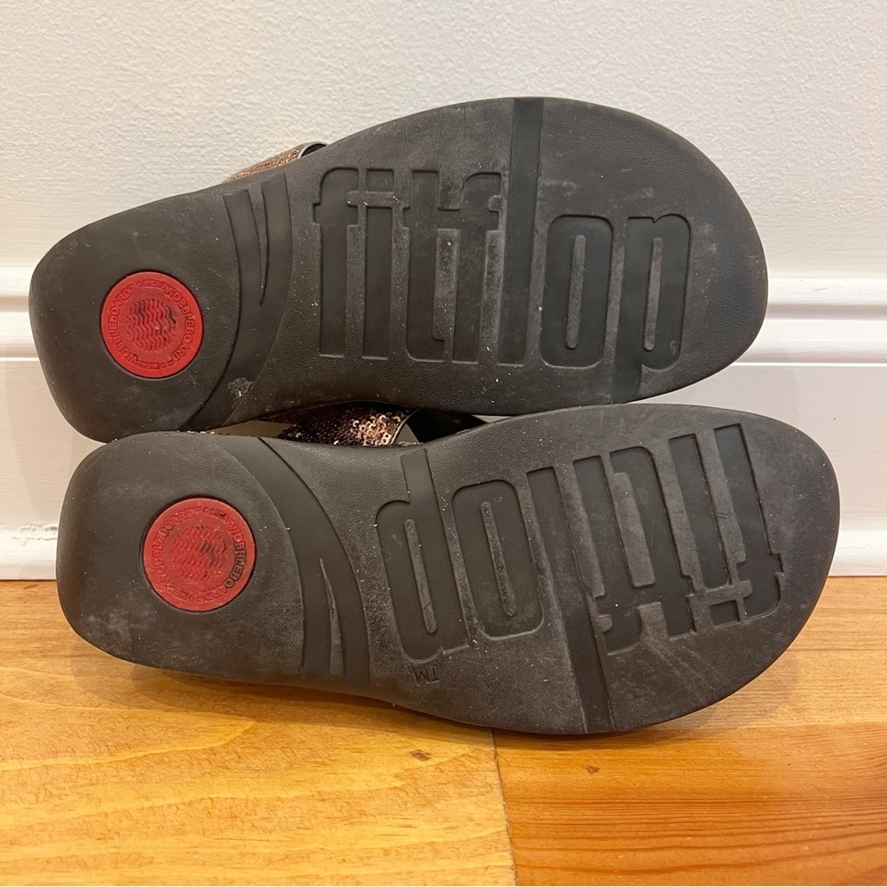 FitFlop Electra Bronze Toe Post Sandals Womens 9 Metallic Sequins Comfort - Picture 11 of 12